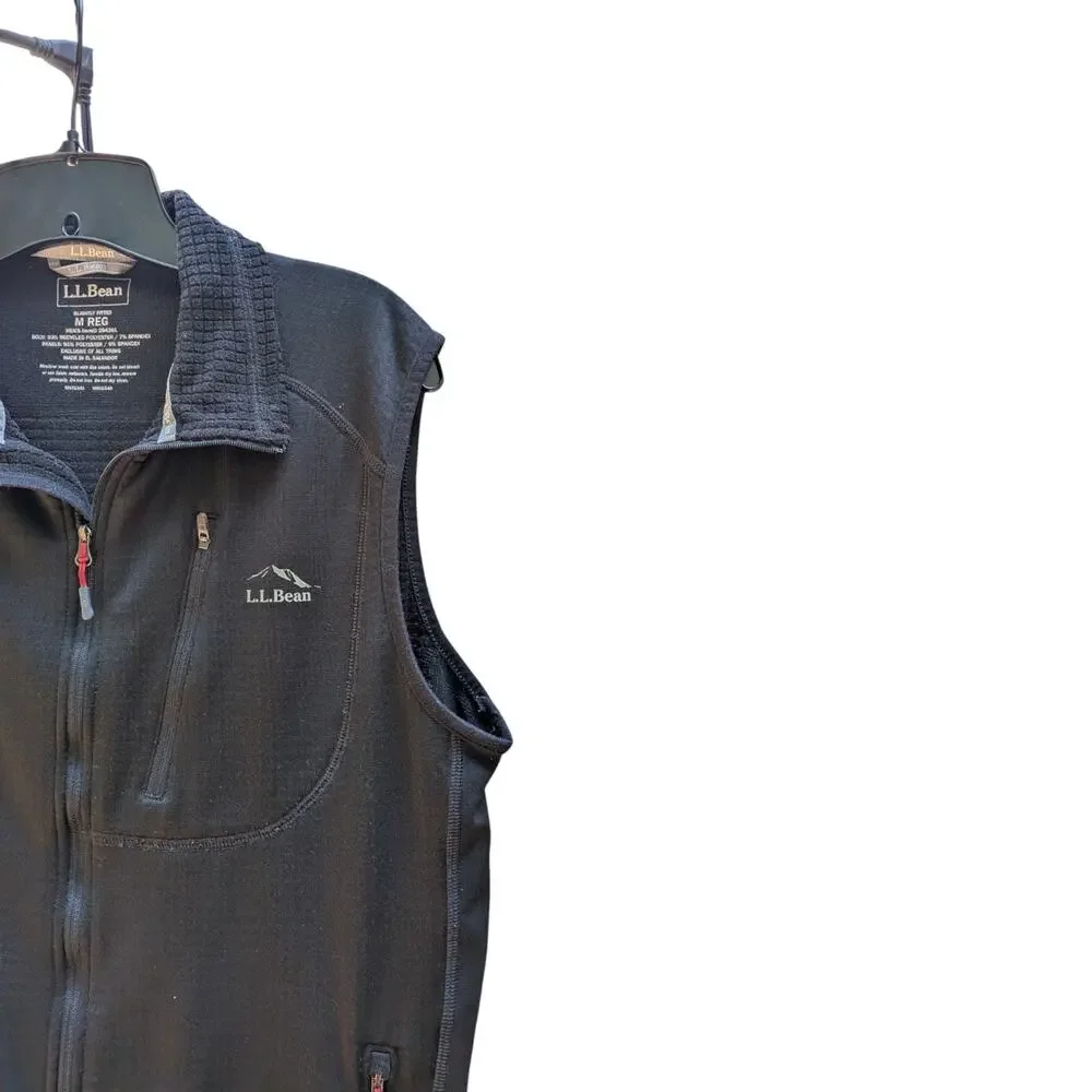 LL Bean Men's Medium Polartec Vest Black Full Zip Outdoor Hiking Trail
